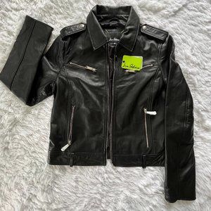 NWT Medium Mens Black Sam Edelman Leather Jacket + Belt